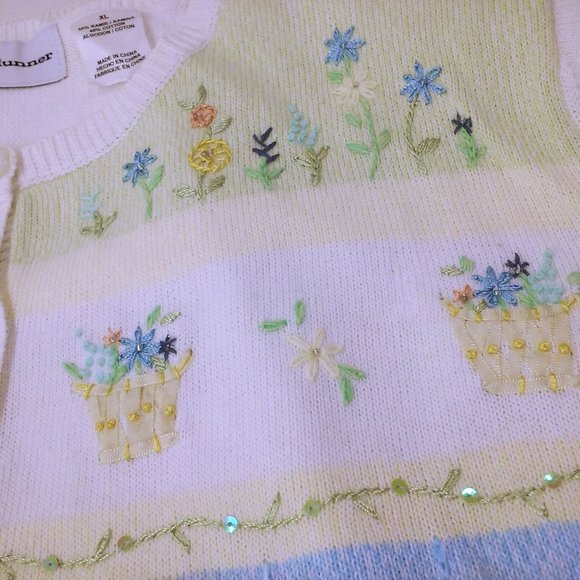 Y2K Alfred Dunner Knit Cardigan Top Novelty Sweater -XL Floral Grandma Cottage - Picture 4 of 11